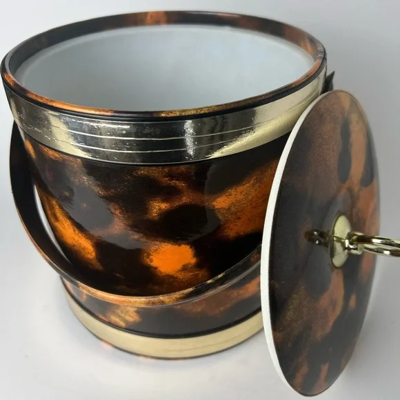 MCM Vintage Tortoiseshell Ice Bucket with Handle Mid-Century Modern - Picture 2 of 5
